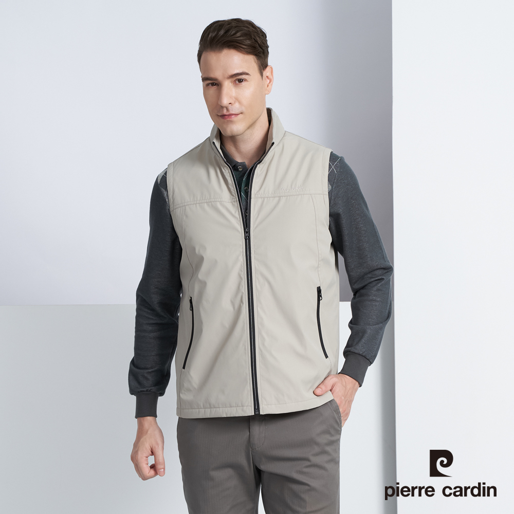【pierre cardin 皮爾卡登】男款 防風立領素色保暖休閒背心-卡其色 (5225362-84)