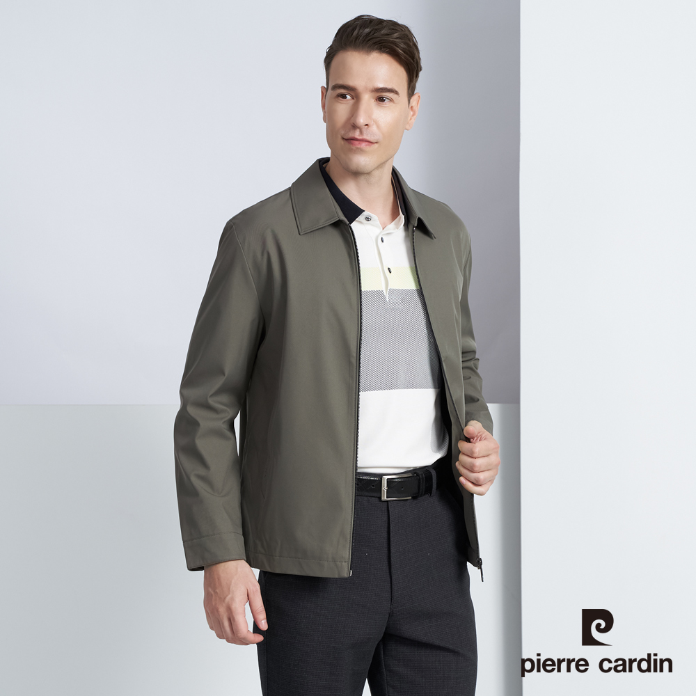 【pierre cardin 皮爾卡登】男款 都會休閒翻素色翻領薄夾克外套-橄欖綠 (5225601-47)