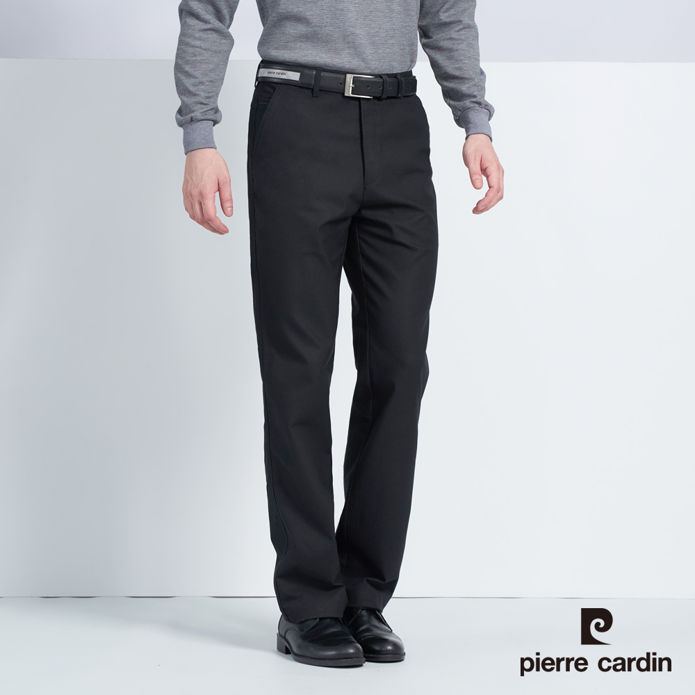 【pierre cardin 皮爾卡登】男款 彈性平口休閒長褲-黑色(5225872-99)