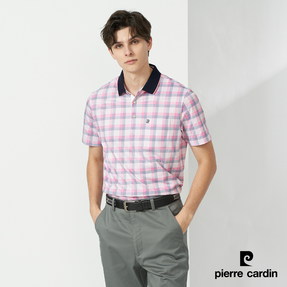 【Pierre Cardin皮爾卡登】 男裝 印格短袖POLO衫-粉色 (5237258-75)