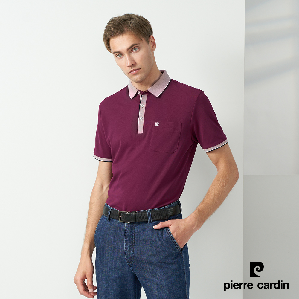 【Pierre Cardin皮爾卡登】 男款 素色短袖polo衫-紅紫色 (5237265-28)
