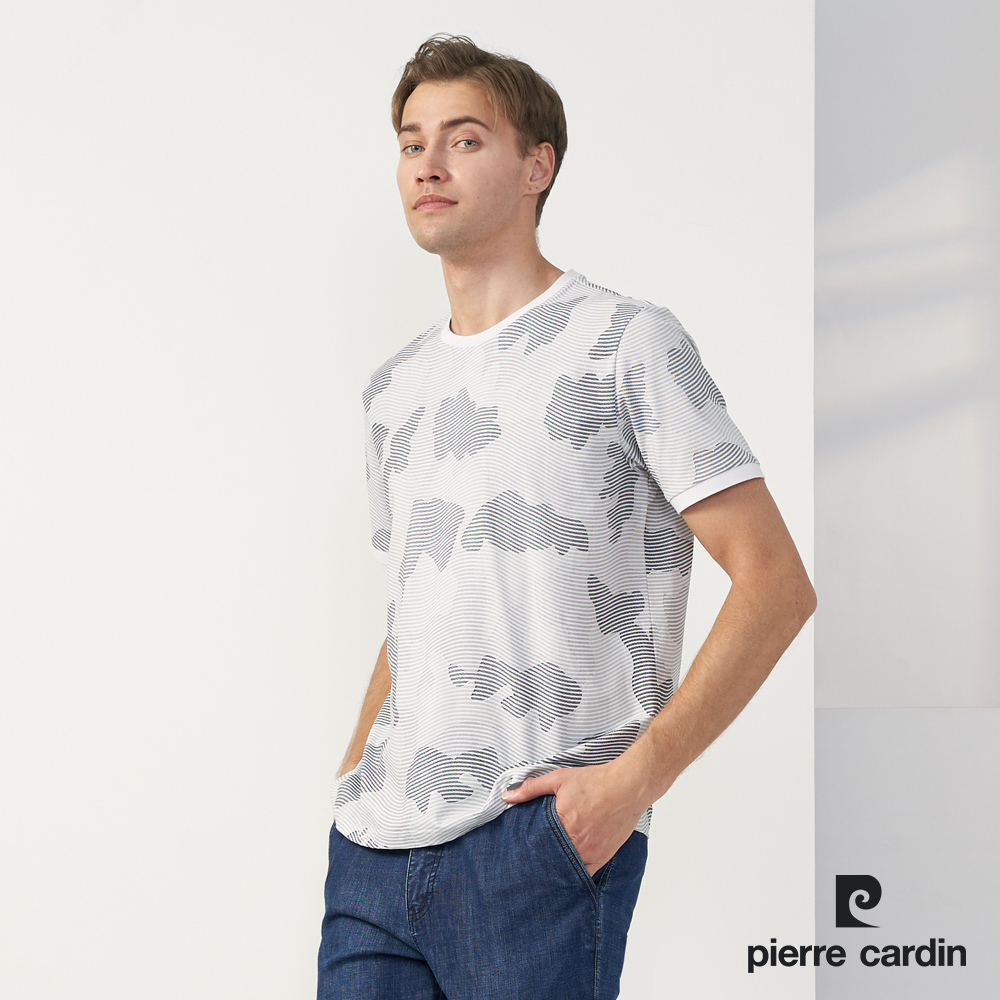 【pierre cardin 皮爾卡登】男款 印花圓領T恤-白色 (5237282-90)
