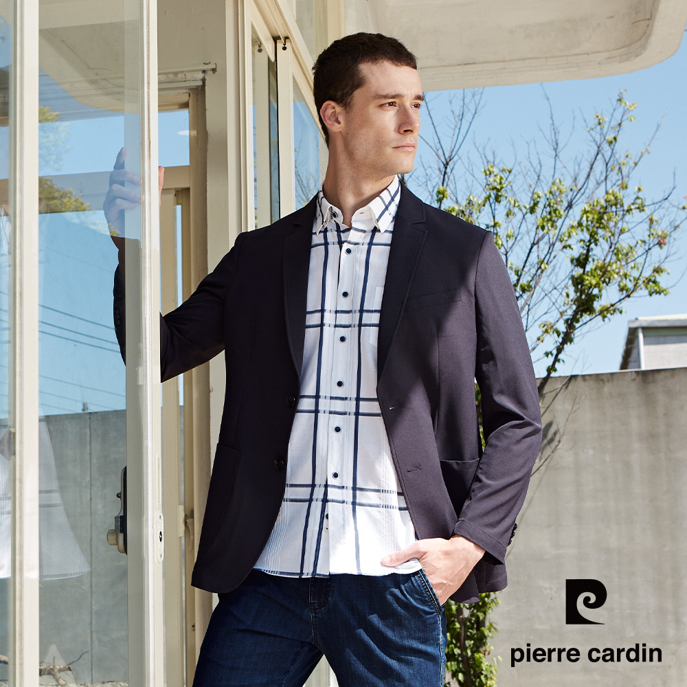 【pierre cardin 皮爾卡登】男款 時尚素面彈力休閒西裝外套-丈青色 (5247571-38)