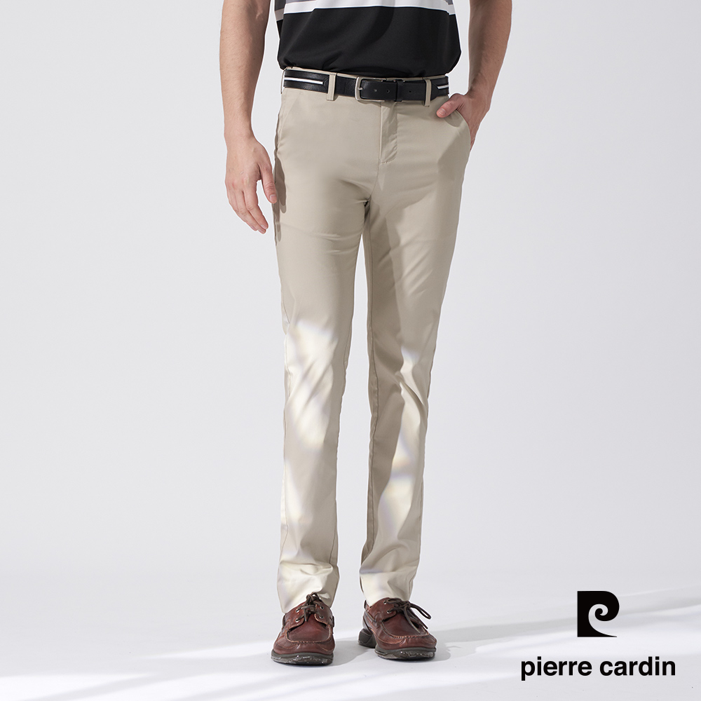 【pierre cardin 皮爾卡登】男款 素色微彈性合身平口休閒長褲-卡其色 (5247831-84)