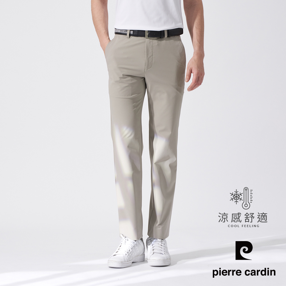 【pierre cardin 皮爾卡登】男款 彈性平口休閒長褲-卡其色 (5247880-84)