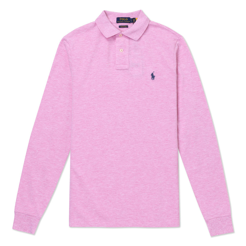 Polo Ralph Lauren RL 熱銷刺繡小馬長袖POLO衫(CUSTOM SLIM FIT)-粉色