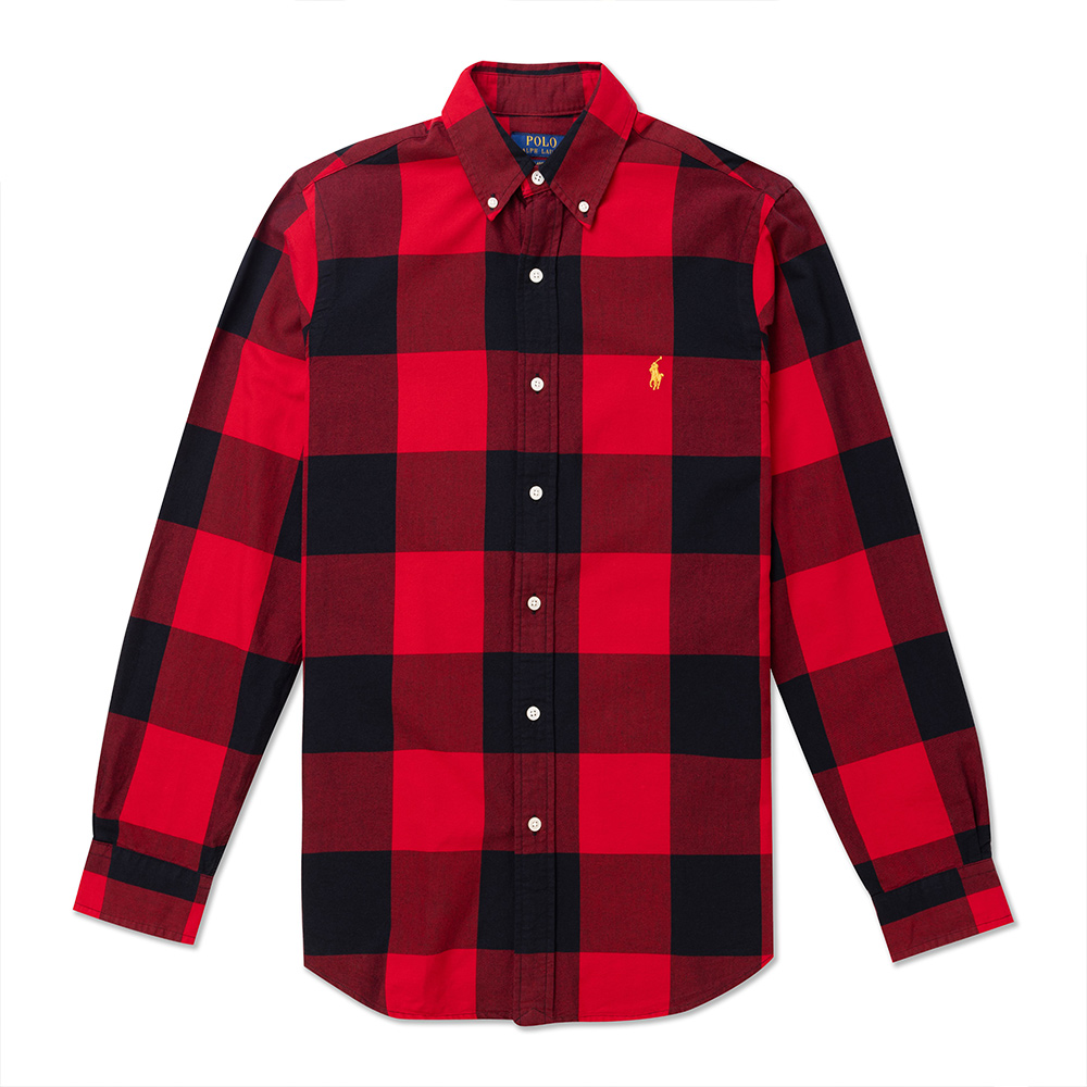 Polo Ralph Lauren RL 熱銷刺繡小馬長袖襯衫(CLASSIC FIT)-紅黑酒紅大格紋色