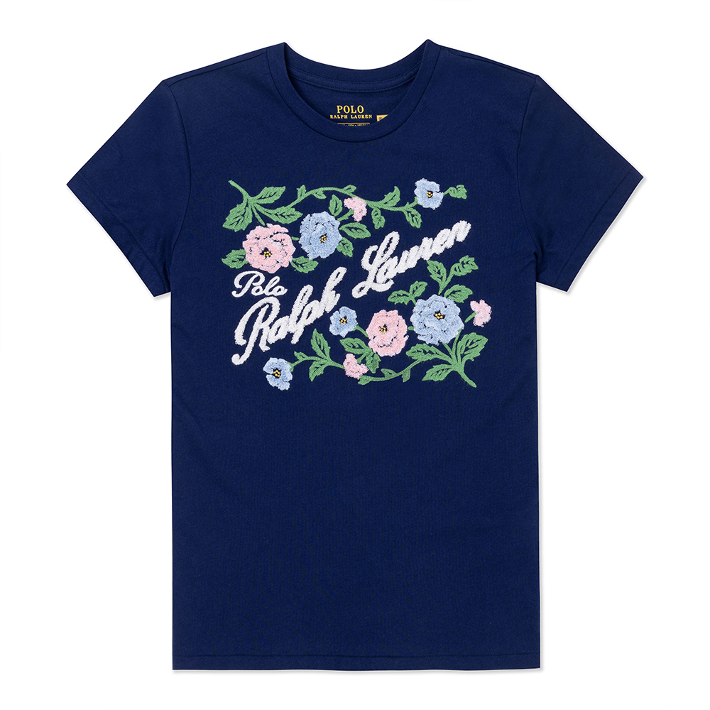 Polo Ralph Lauren RL 熱銷刺繡軟繡花文字圖案短袖T恤(女)-深藍色