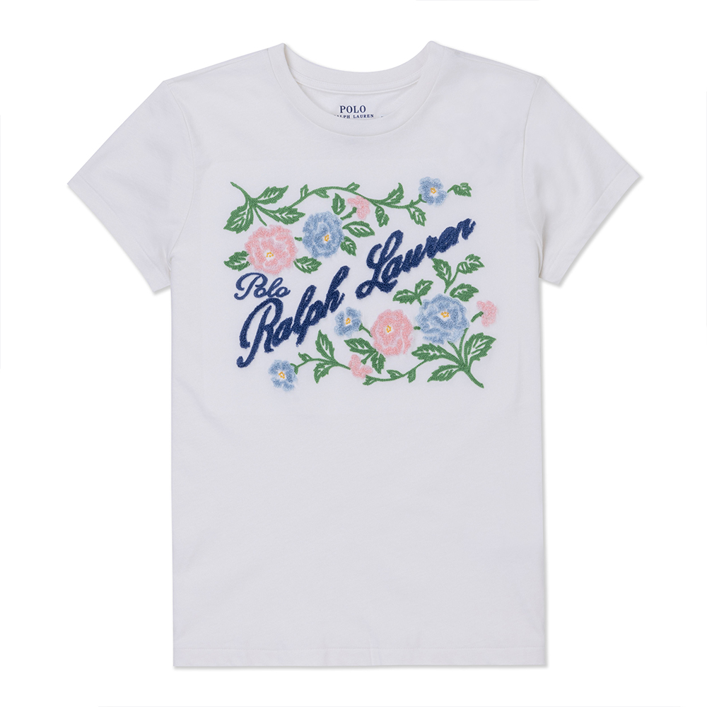 Polo Ralph Lauren RL 熱銷刺繡軟繡花文字圖案短袖T恤(女)-白色