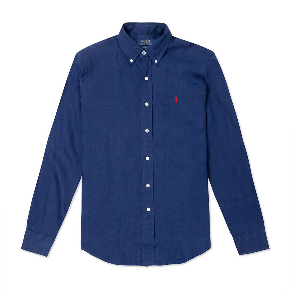 Polo Ralph Lauren RL 熱銷刺繡小馬長袖襯衫(CLASSIC FIT)-深藍色