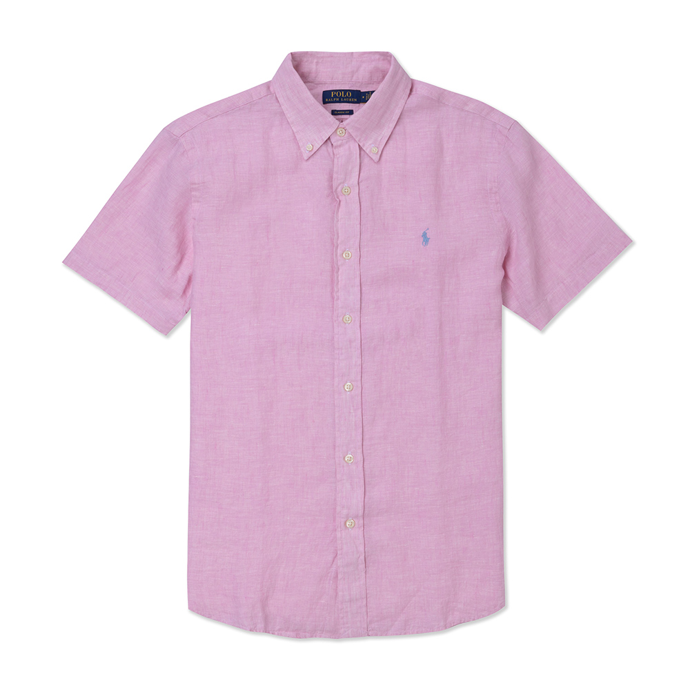 Polo Ralph Lauren RL 熱銷刺繡小馬短袖襯衫(CLASSIC FIT)-麻花粉色