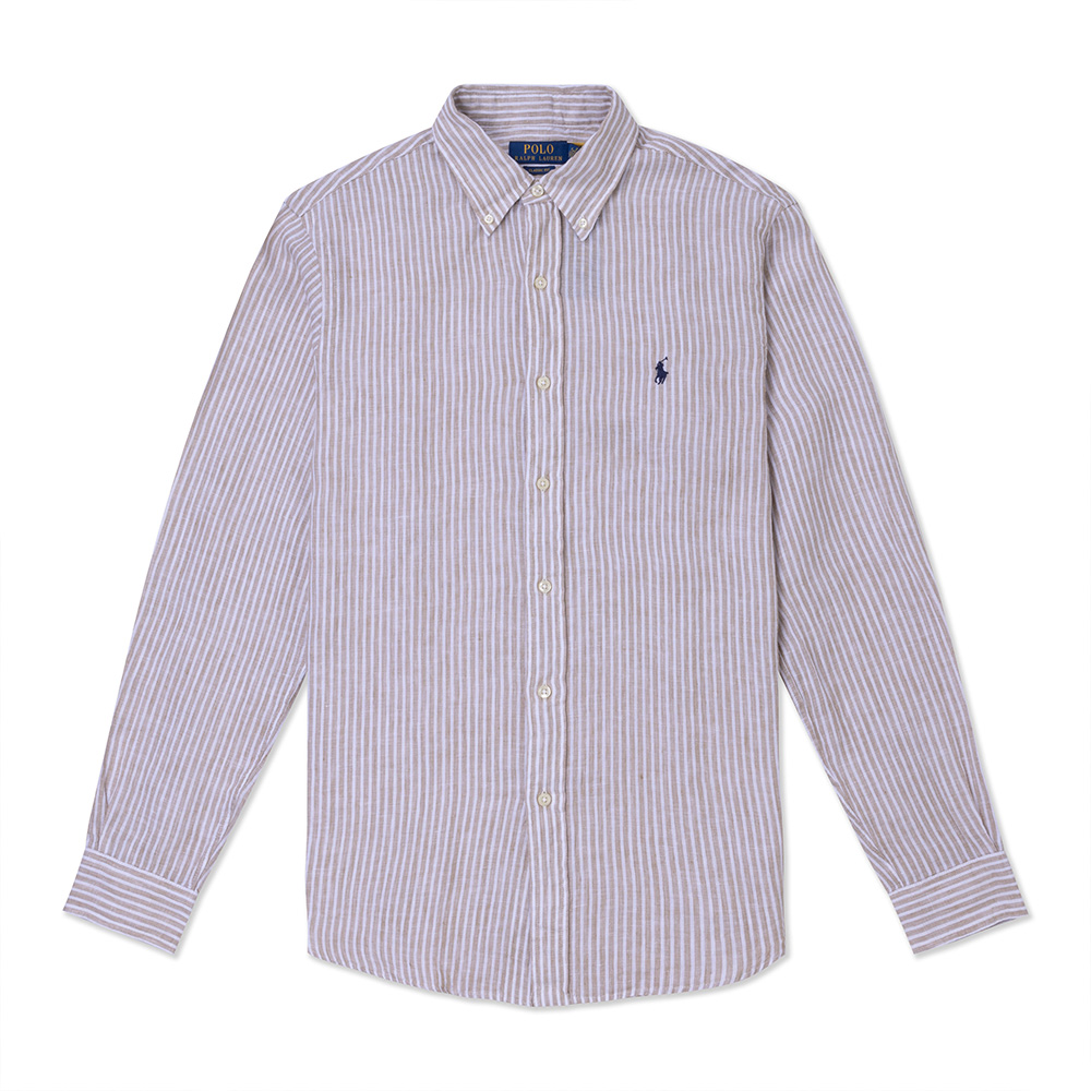 Polo Ralph Lauren RL 熱銷刺繡小馬長袖襯衫(CLASSIC FIT)-卡其白直條紋色