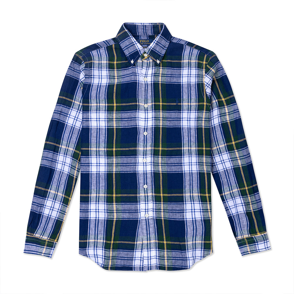 Polo Ralph Lauren RL 熱銷刺繡小馬長袖襯衫(CLASSIC FIT)-黃白綠灰藍格紋色