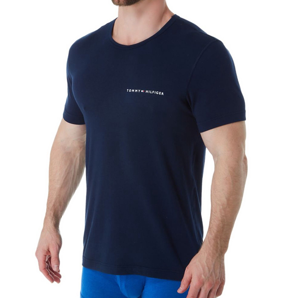 Tommy Hilfiger 熱銷印刷文字吸濕排汗運動短袖T恤-深藍色