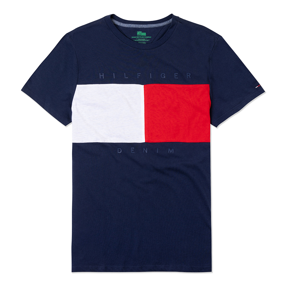 Tommy Hilfiger 熱銷刺繡大Logo圖案短袖T恤-深藍色