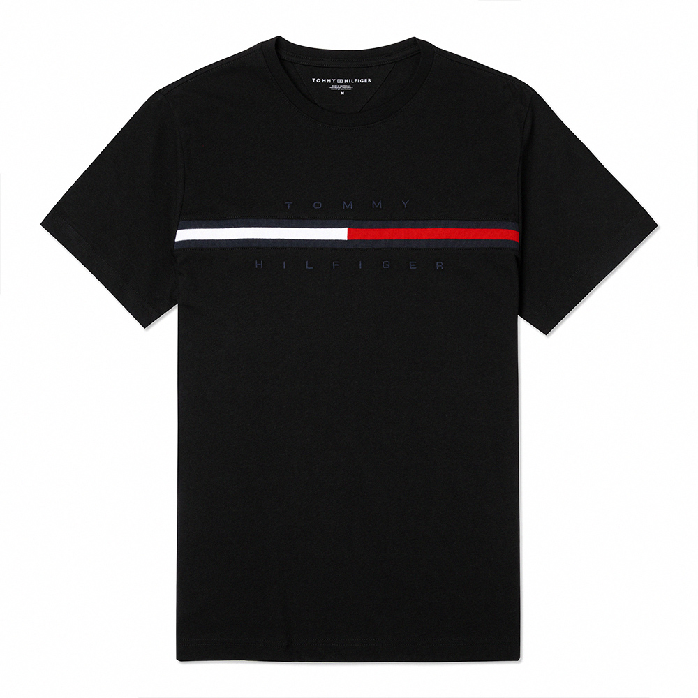 Tommy Hilfiger 經典刺繡大Logo圖案短袖T恤-黑色