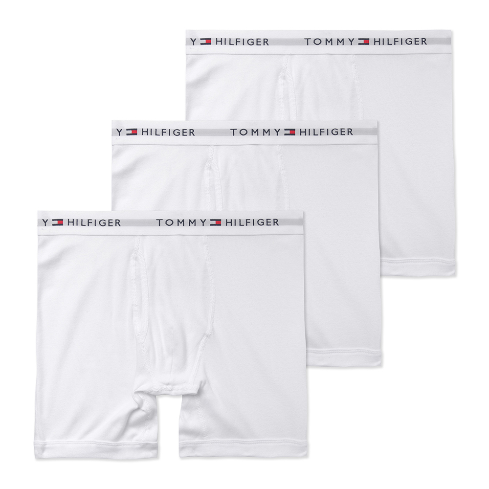 Tommy Hilfiger 舒適長版文字貼身四角內褲三件組-白色
