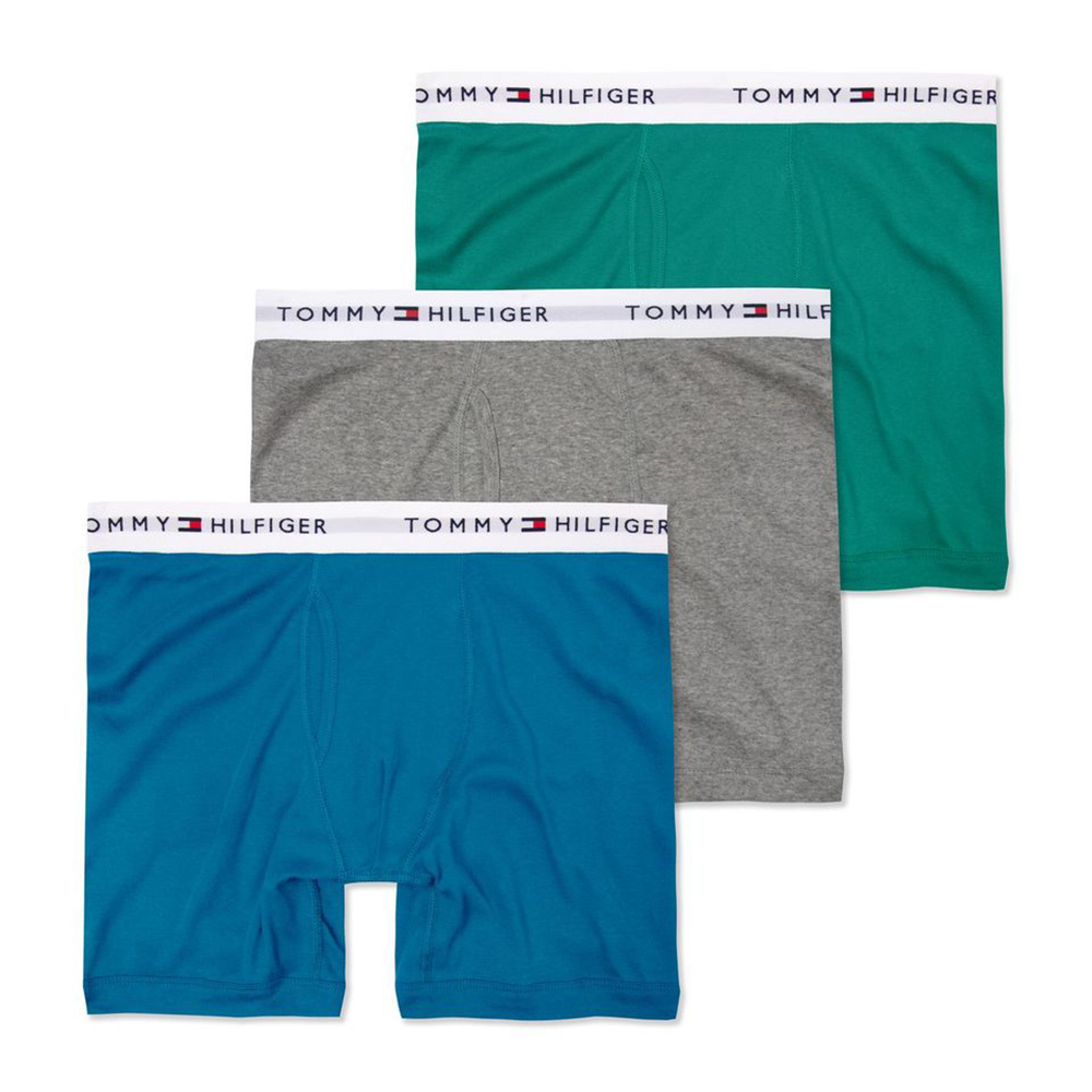 Tommy Hilfiger 舒適長版文字貼身四角內褲三件組-混色