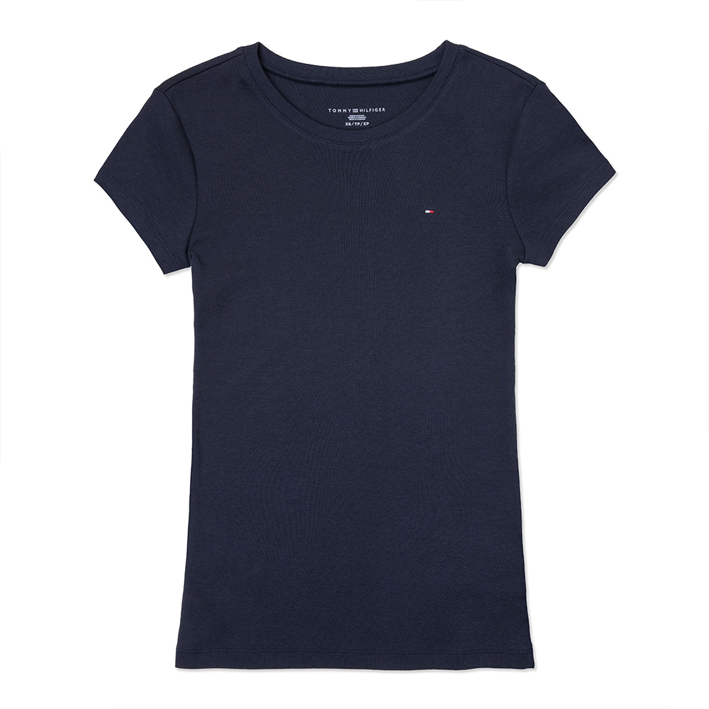 Tommy Hilfiger 經典刺繡Logo素面短袖T恤(女)-深藍色