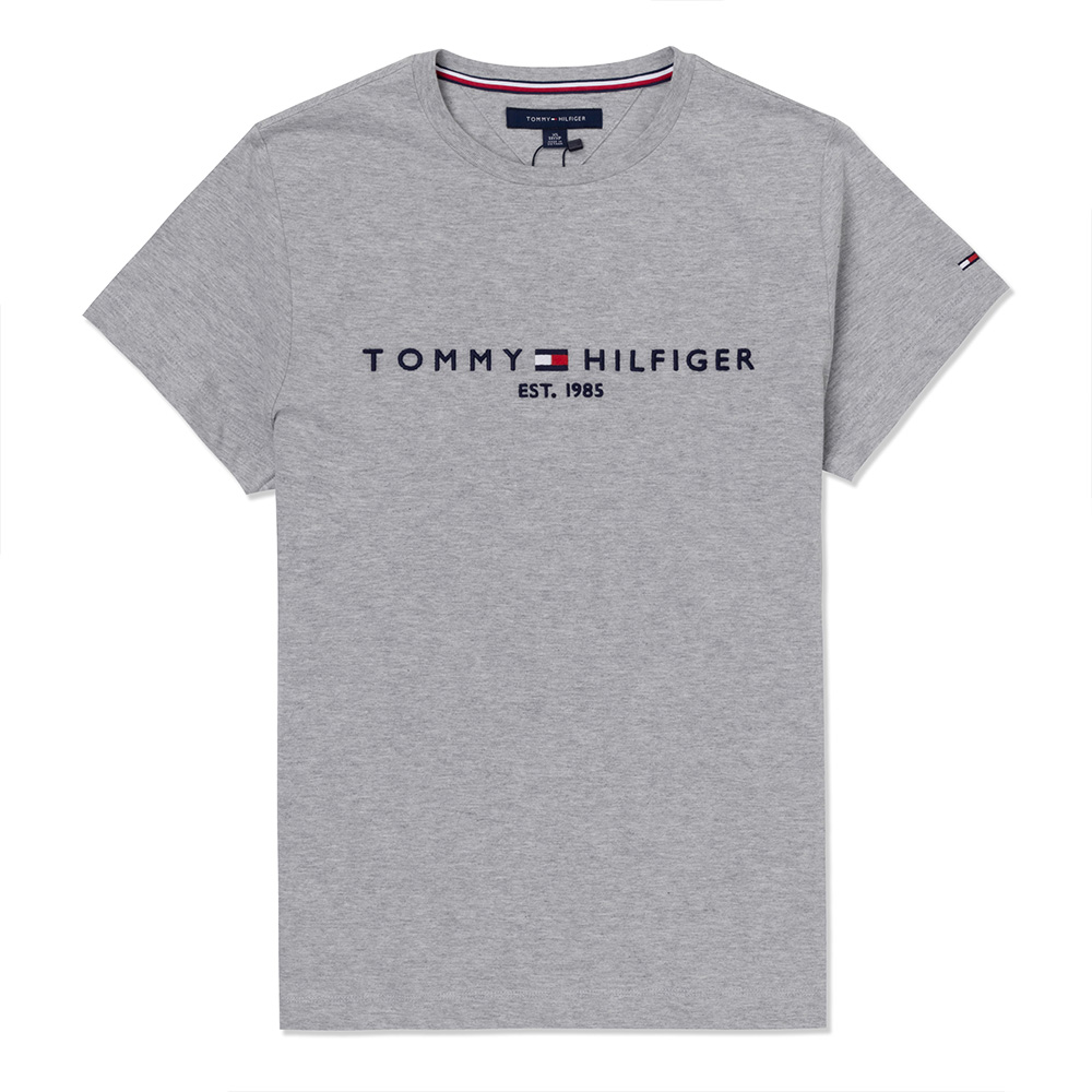 TOMMY 熱銷刺繡1985文字Logo圖案短袖T恤-灰色