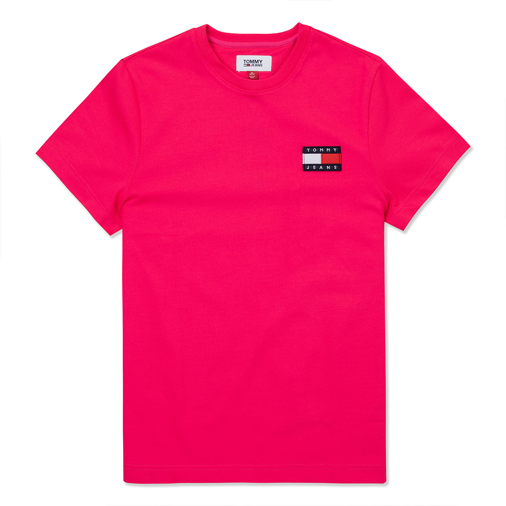 Tommy Hilfiger 熱銷厚磅貼布文字Logo圖案短袖T恤-桃紅色