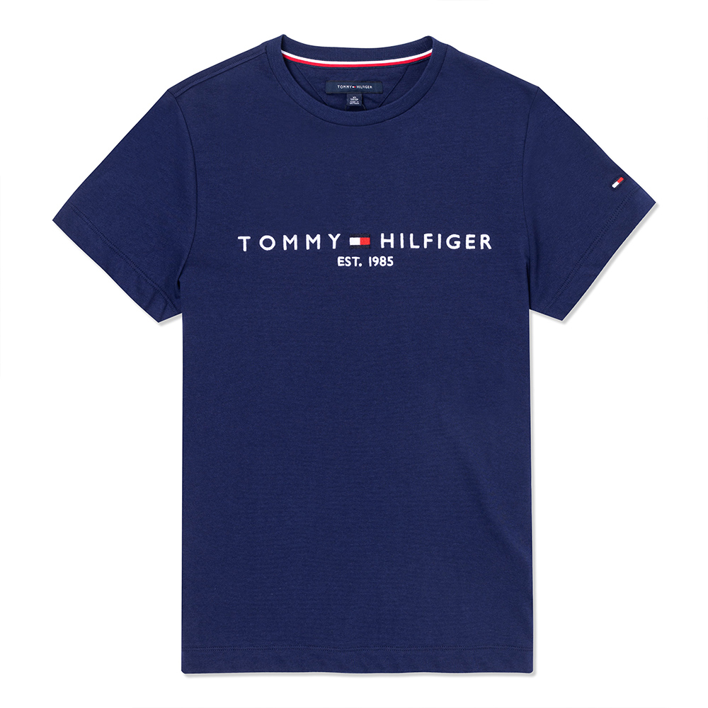 TOMMY 熱銷刺繡1985文字Logo圖案短袖T恤-深藍色