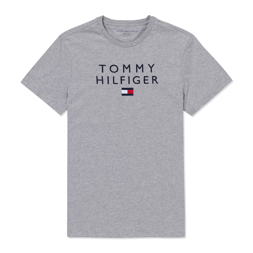 TOMMY 熱銷刺繡文字Logo圖案短袖T恤-灰色