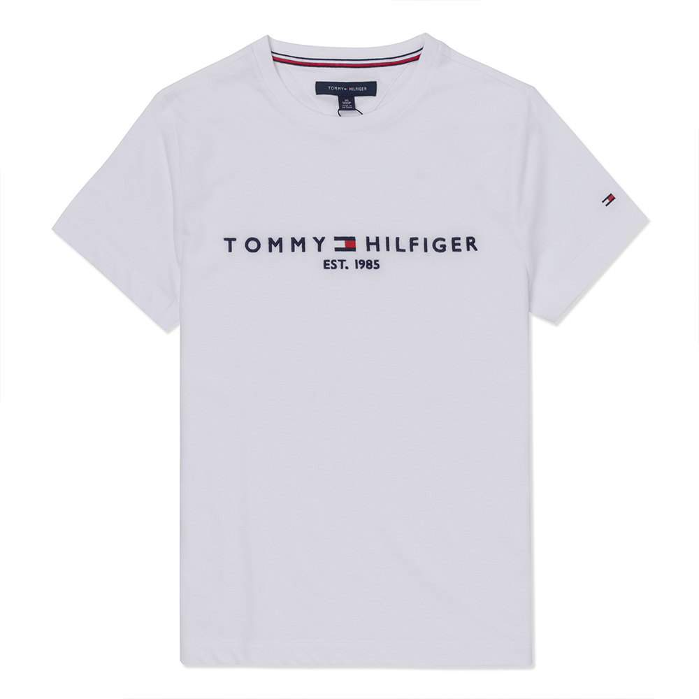 TOMMY 熱銷刺繡1985文字Logo圖案短袖T恤-白色
