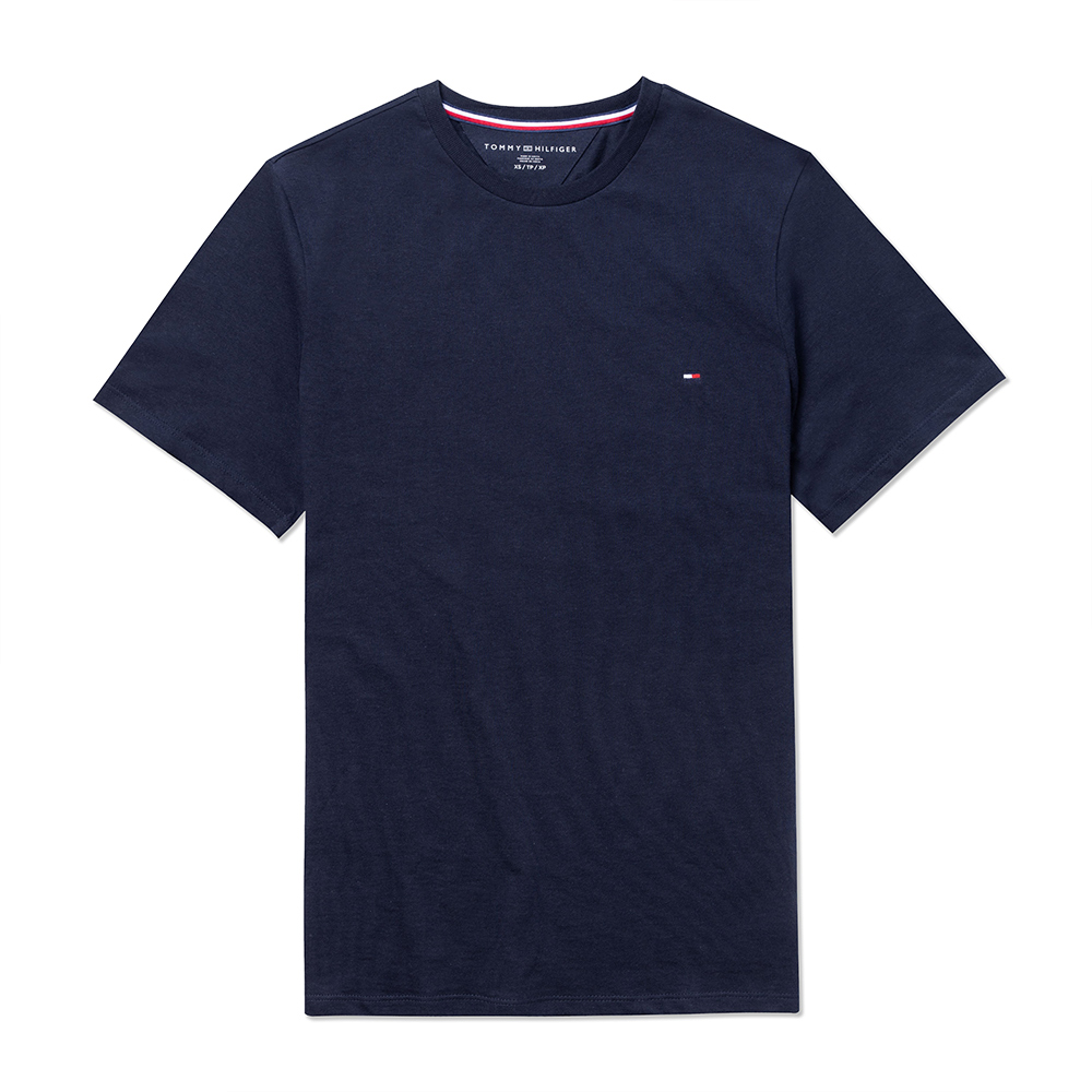 TOMMY 熱銷刺繡Logo圓領素面短袖T恤-深藍色