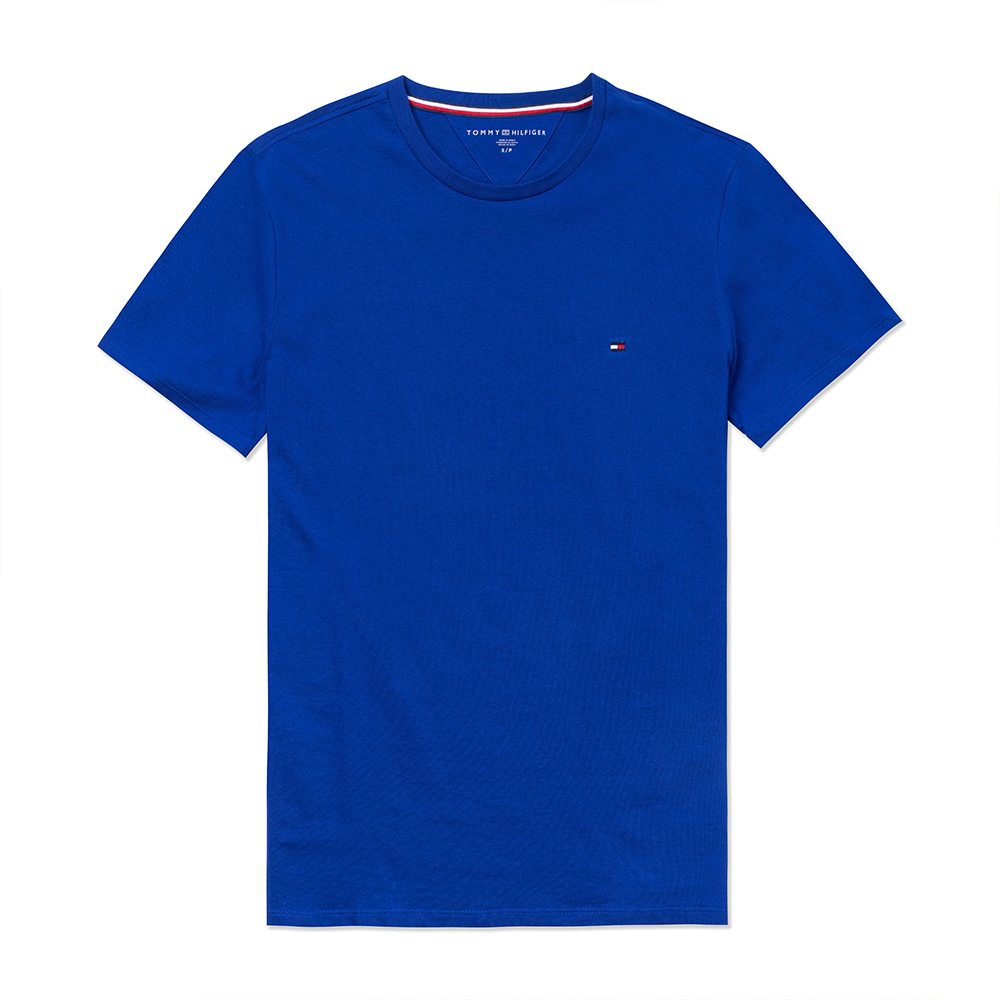 TOMMY 熱銷刺繡Logo圓領素面短袖T恤-藍色