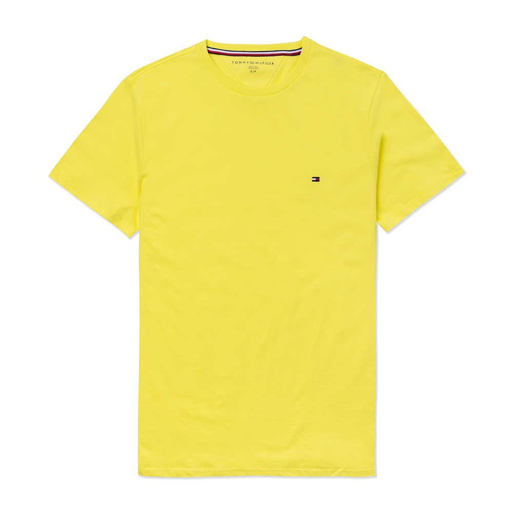 TOMMY 熱銷刺繡Logo圓領素面短袖T恤-螢光黃色