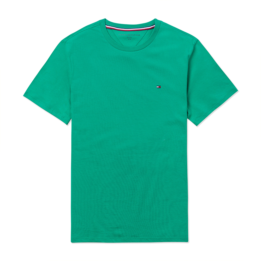 TOMMY 熱銷刺繡Logo圓領素面短袖T恤-草綠色