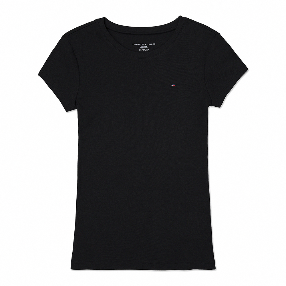 Tommy Hilfiger 經典刺繡Logo素面短袖T恤(女)-黑色