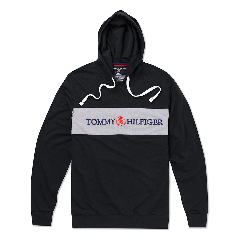 TOMMY 熱銷刺繡文字Logo連帽T恤-黑色