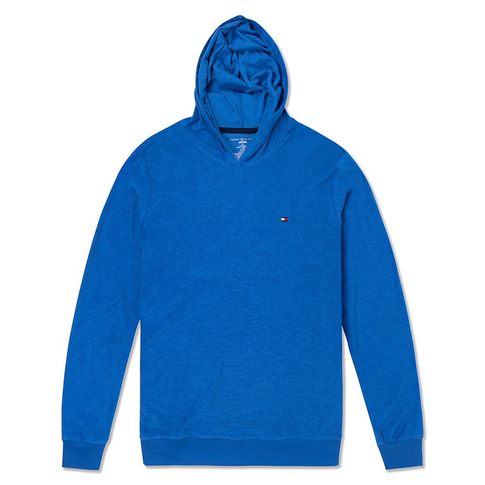 TOMMY 熱銷刺繡Logo圖案毛巾布連帽T恤-寶藍色