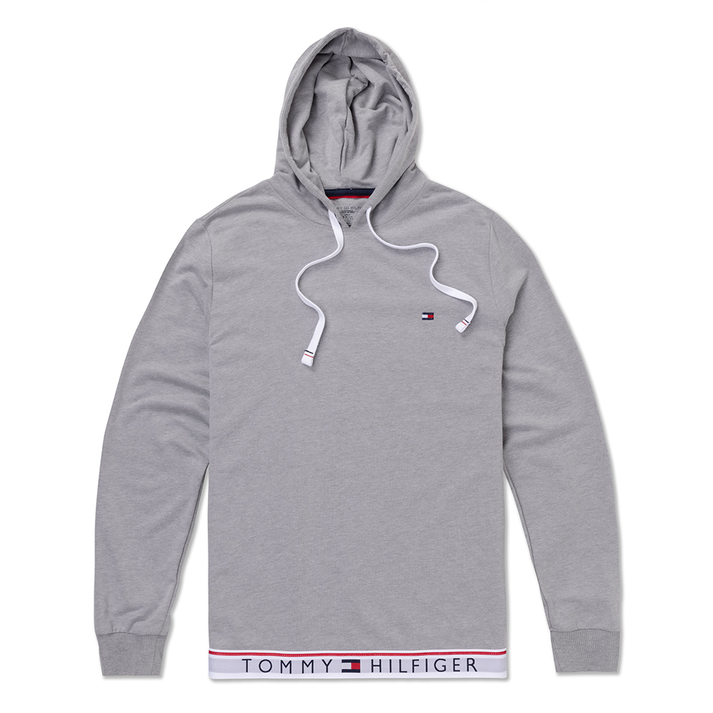 TOMMY 熱銷刺繡文字Logo連帽T恤-灰色