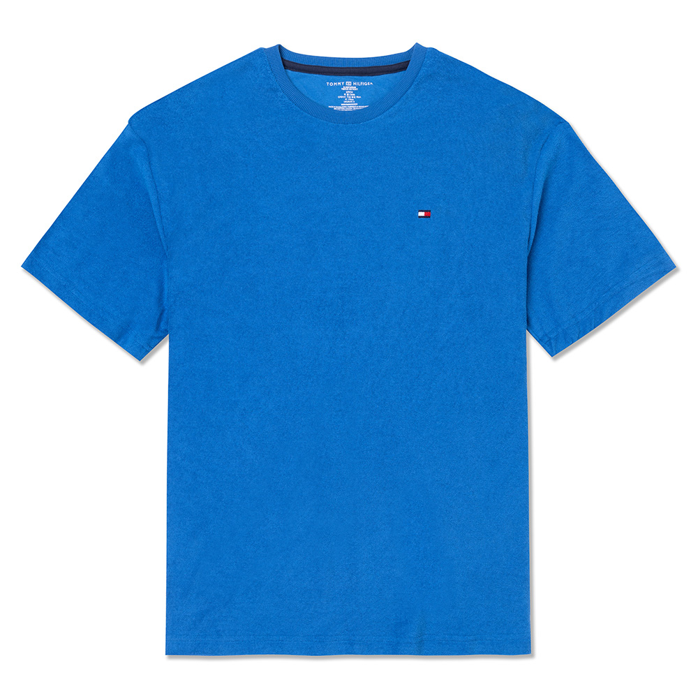 TOMMY 熱銷刺繡Logo素面毛巾布短袖T恤-寶藍色