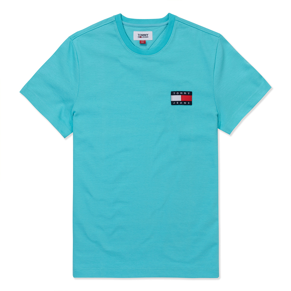 Tommy Hilfiger 熱銷厚磅貼布文字Logo圖案短袖T恤-水藍色