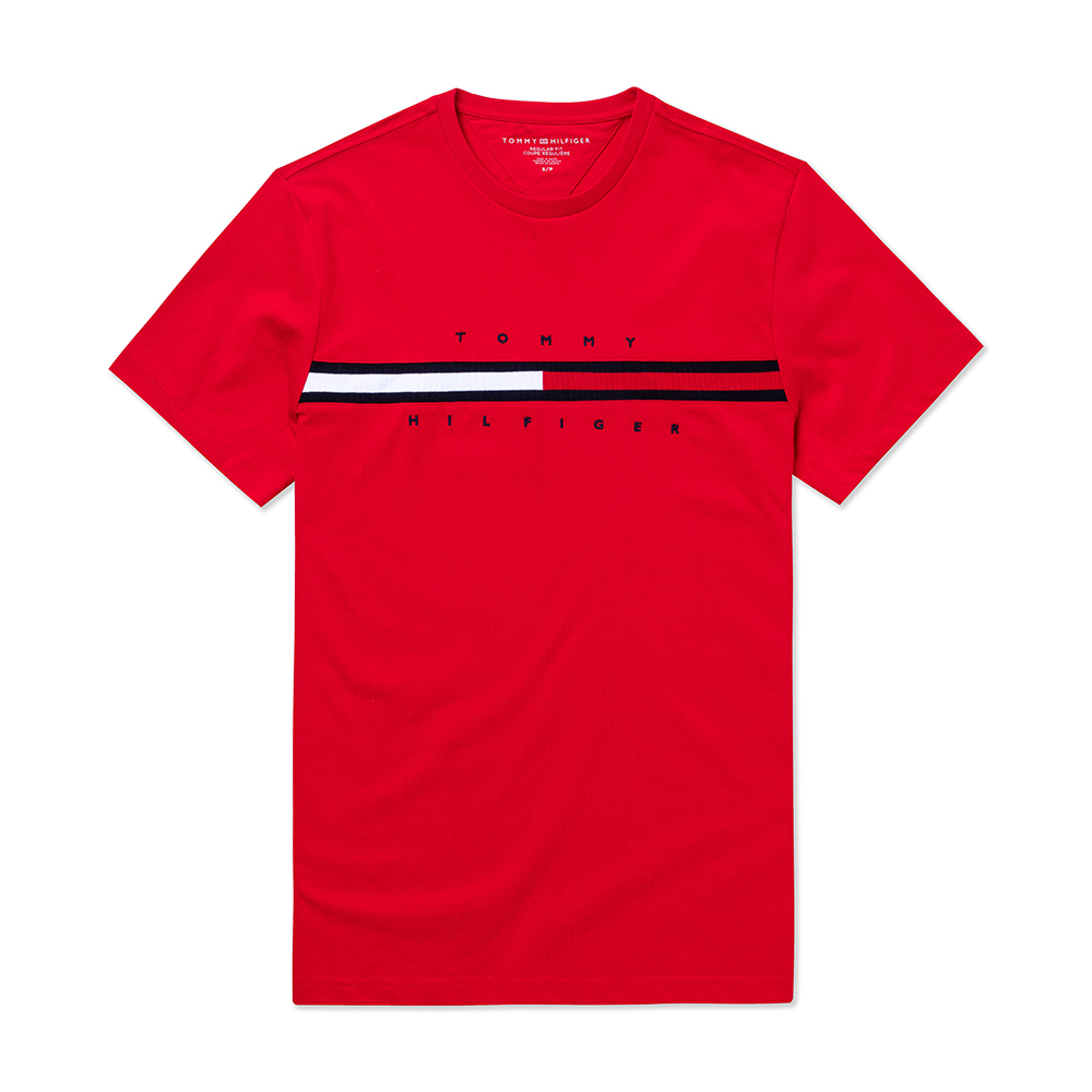TOMMY 熱銷刺繡文字Logo圖案短袖T恤-紅色