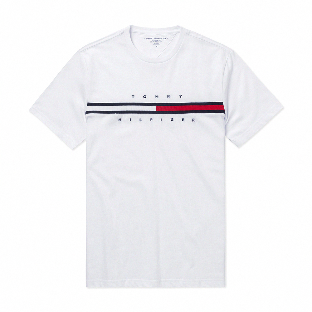 TOMMY 熱銷刺繡文字Logo圖案短袖T恤-白色