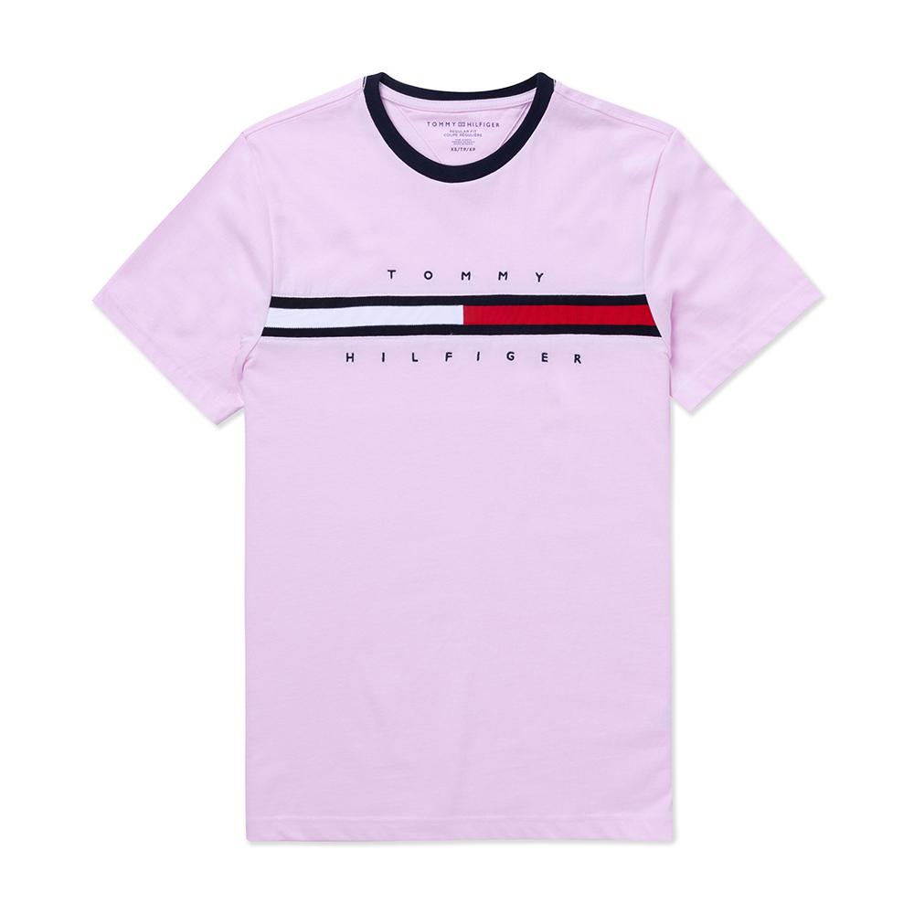 TOMMY 熱銷刺繡文字Logo圖案短袖T恤-粉色