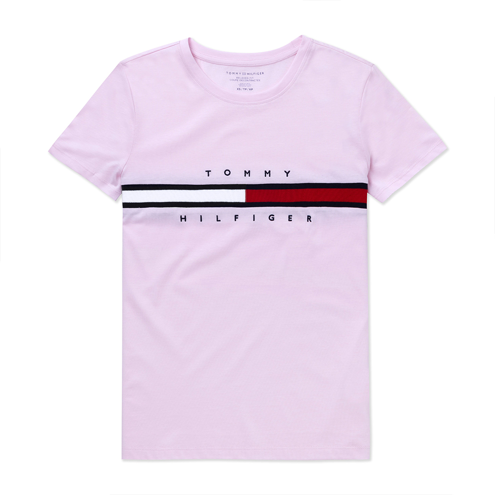 TOMMY 熱銷刺繡文字Logo圖案短袖T恤(女)-粉色