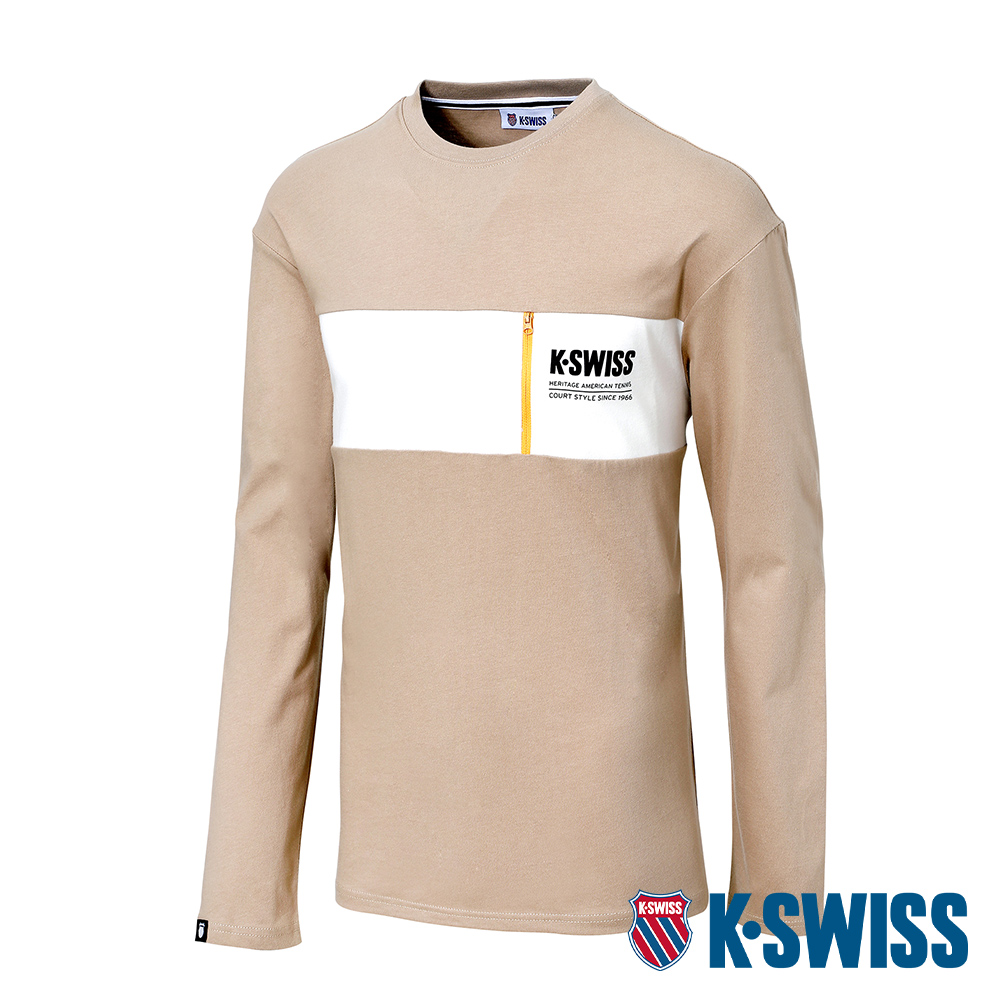 K-SWISS 長袖T恤 Panel Tee-男-奶茶