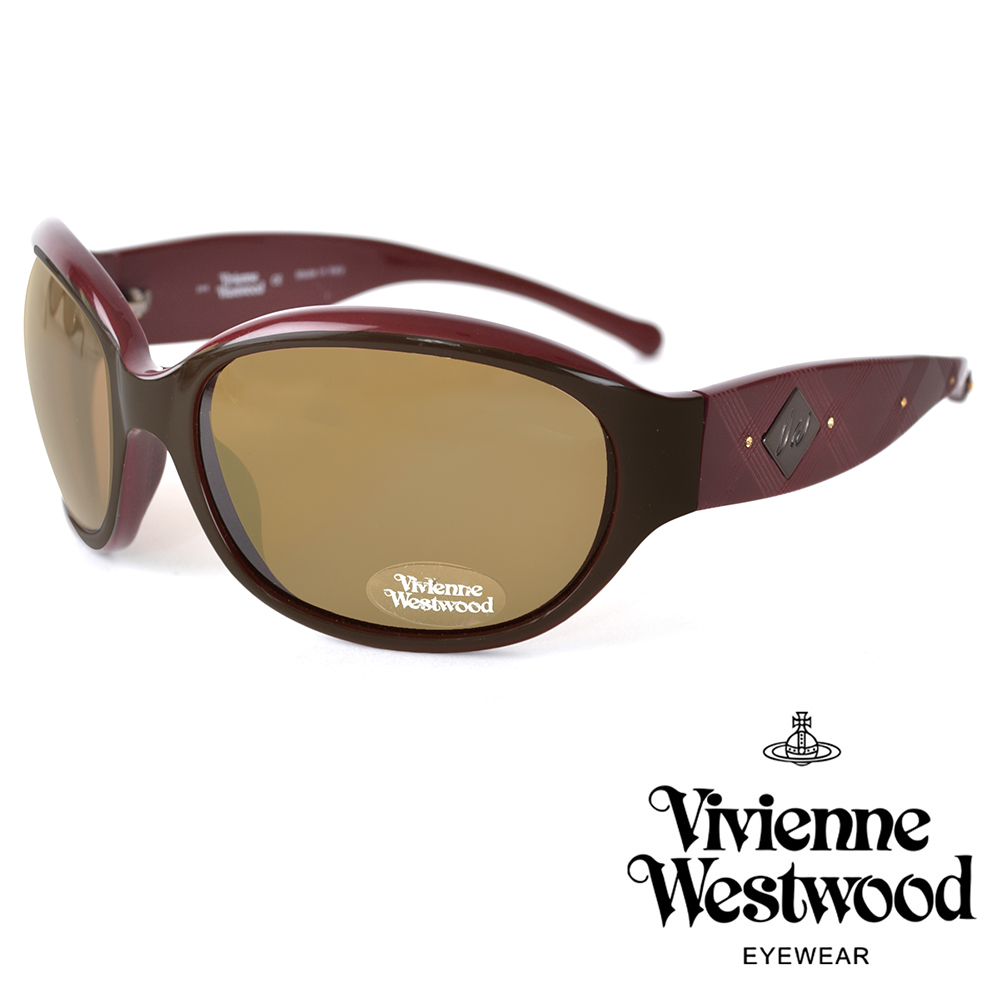 【Vivienne Westwood】英倫細緻格紋時尚圓框太陽眼鏡(咖啡色 VW52603)