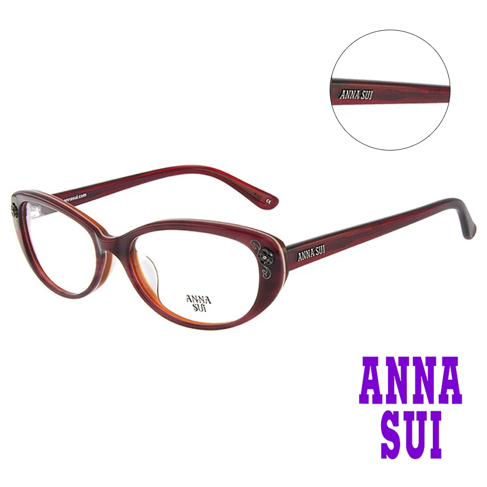 ANNA SUI 日本安娜蘇 金屬時尚水鑽薔薇造型眼鏡(復古紅)AS622-209