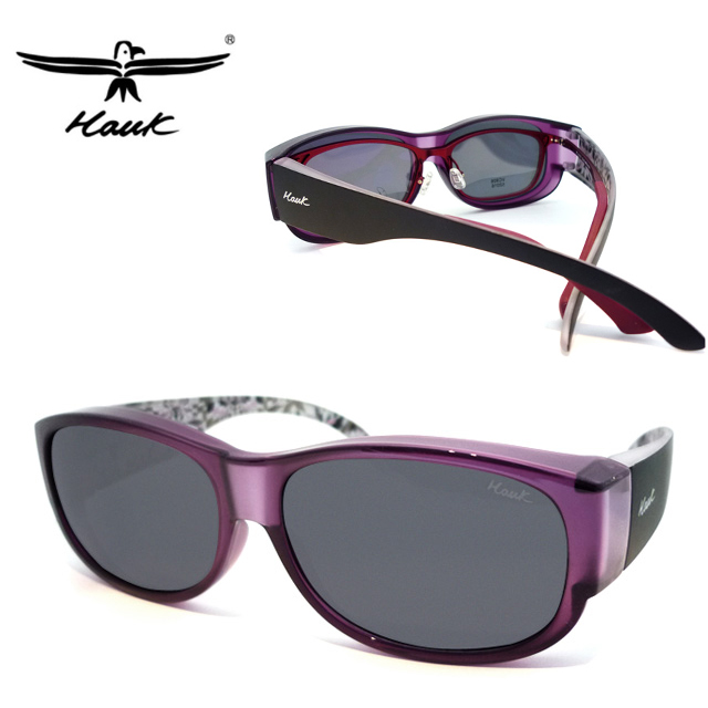 Hawk 台灣精品 專業偏光套鏡 偏光太陽眼鏡 護眼防曬 HK1002-12A 紫框面深灰偏光鏡片 公司貨