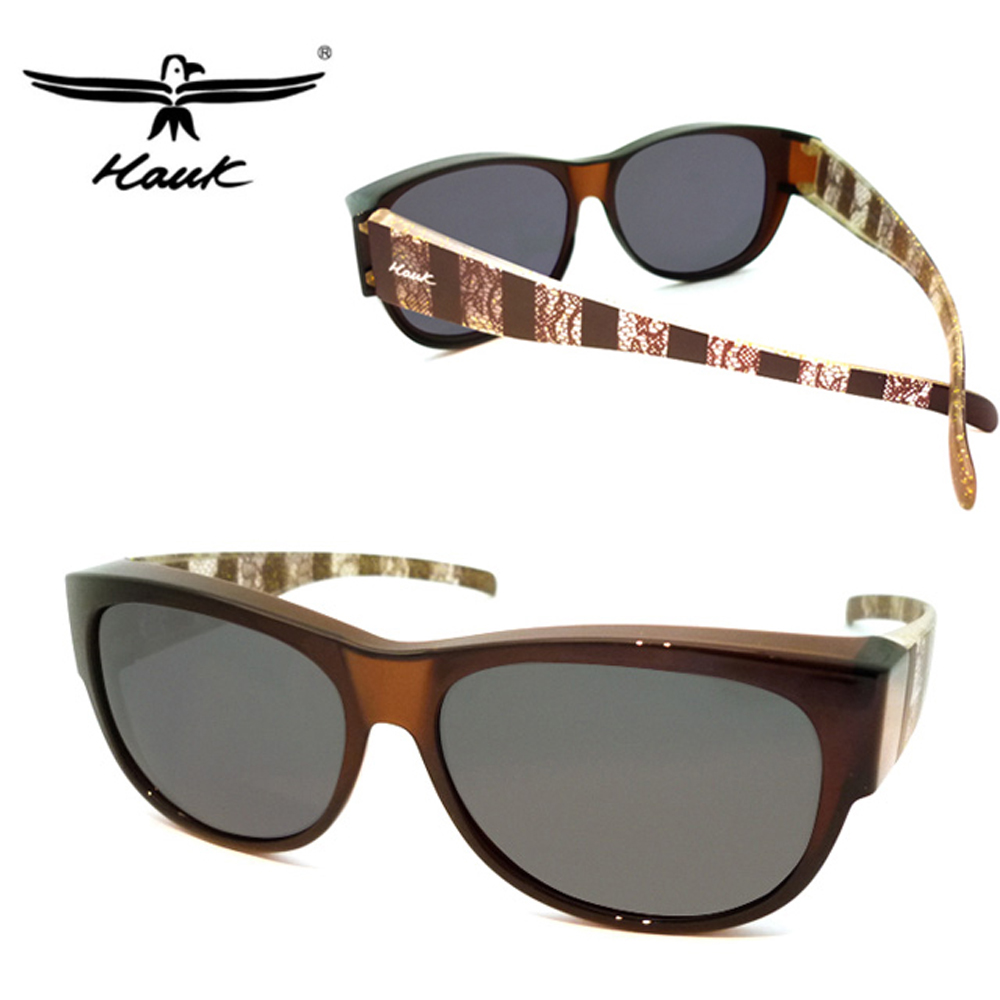 Hawk 臺灣精品 專業偏光套鏡 偏光太陽眼鏡 護眼防曬 HK1006-23 咖啡框面深灰偏光鏡片 公司貨