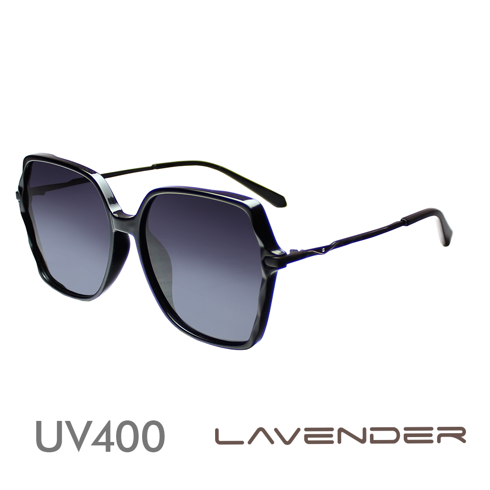Lavender偏光片太陽眼鏡 時尚幾何高雅小水鑽鏡腳 神秘黑紫 12140-C1