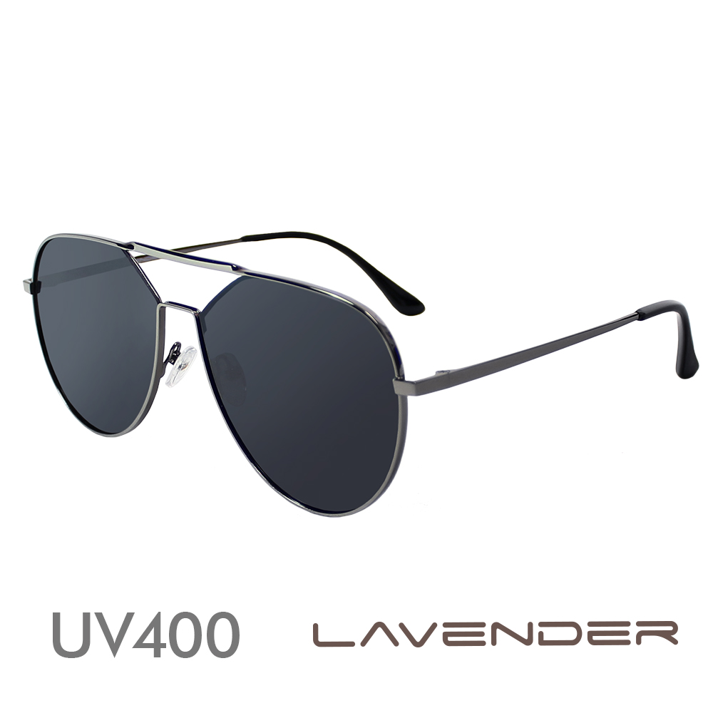 Lavender偏光片太陽眼鏡 造型鏡片雙槓飛官款 金屬槍色 P5118-C1