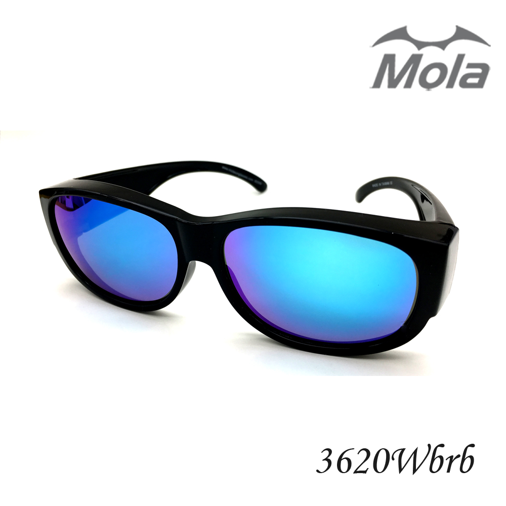 MOLA摩拉前掛式偏光太陽眼鏡 套鏡 冰藍彩色多層膜 男女一般臉型 近視可戴-3620Wbrb